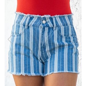 Pink Lily talk to you again striped chambray shorts